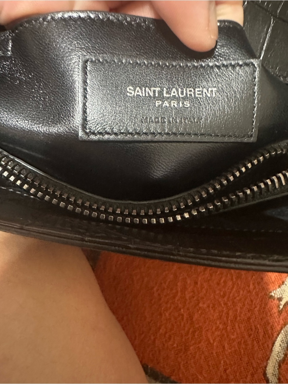 YVES SAINT LAURENT ❤️🌟BLACK CROC-EMBOSSED CALFSKIN LEATHER W/ LONG STRAP⭐️ - Picture 10 of 11
